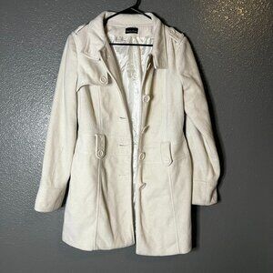 Pretty Good Women’s White Peacoat Jacket – Button Front Winter Coat Size S-M